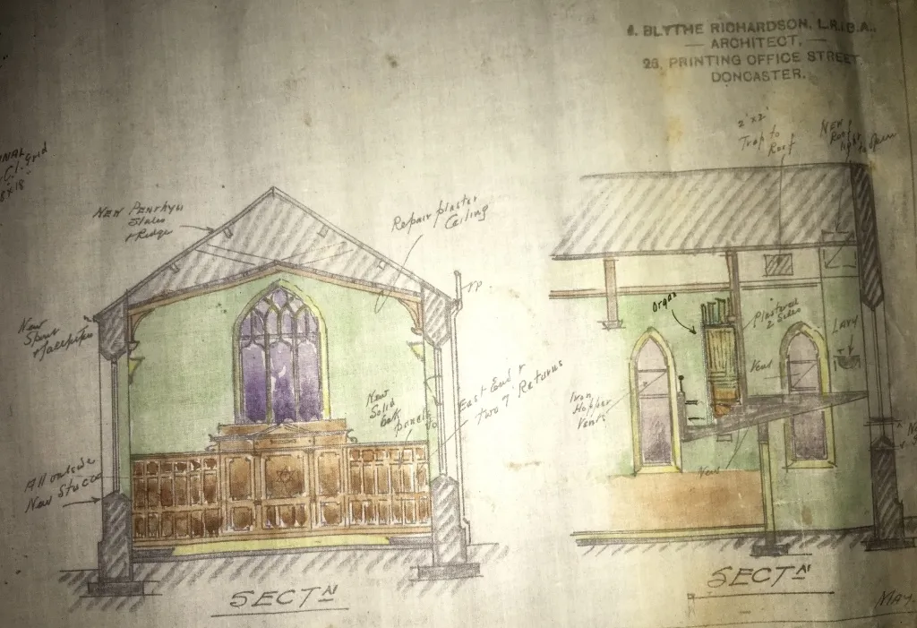 North interior plan and balcony cross-section of Bawtry Lodge